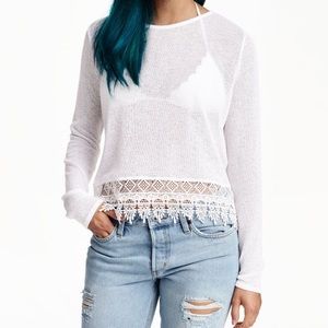 H&M White sweater with lace trimming